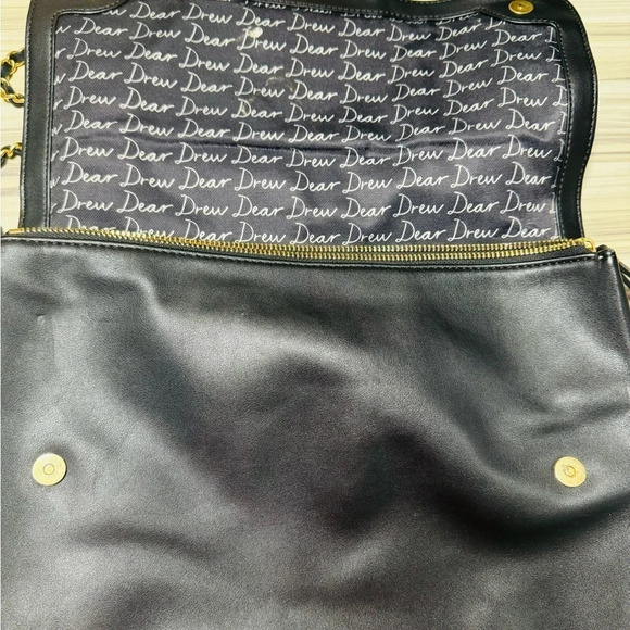 Dear Drew Suede Leather shoulder bag Black Gold chain heart clutch holidays rare - Picture 2 of 5